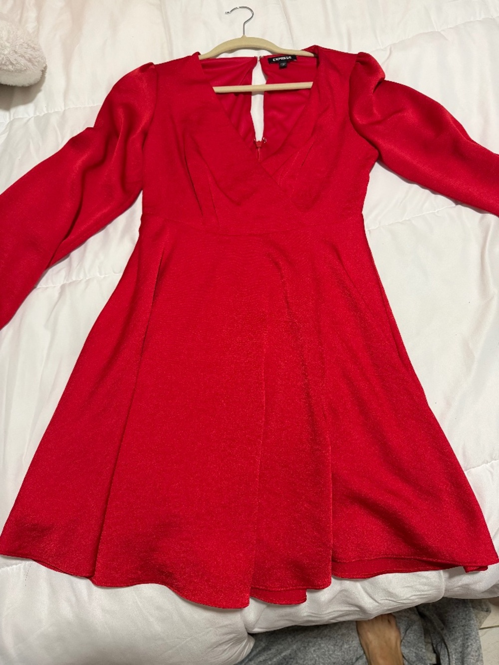 L Express Women's Long Sleeve Surplice Fit And Flare Red Dress - XS